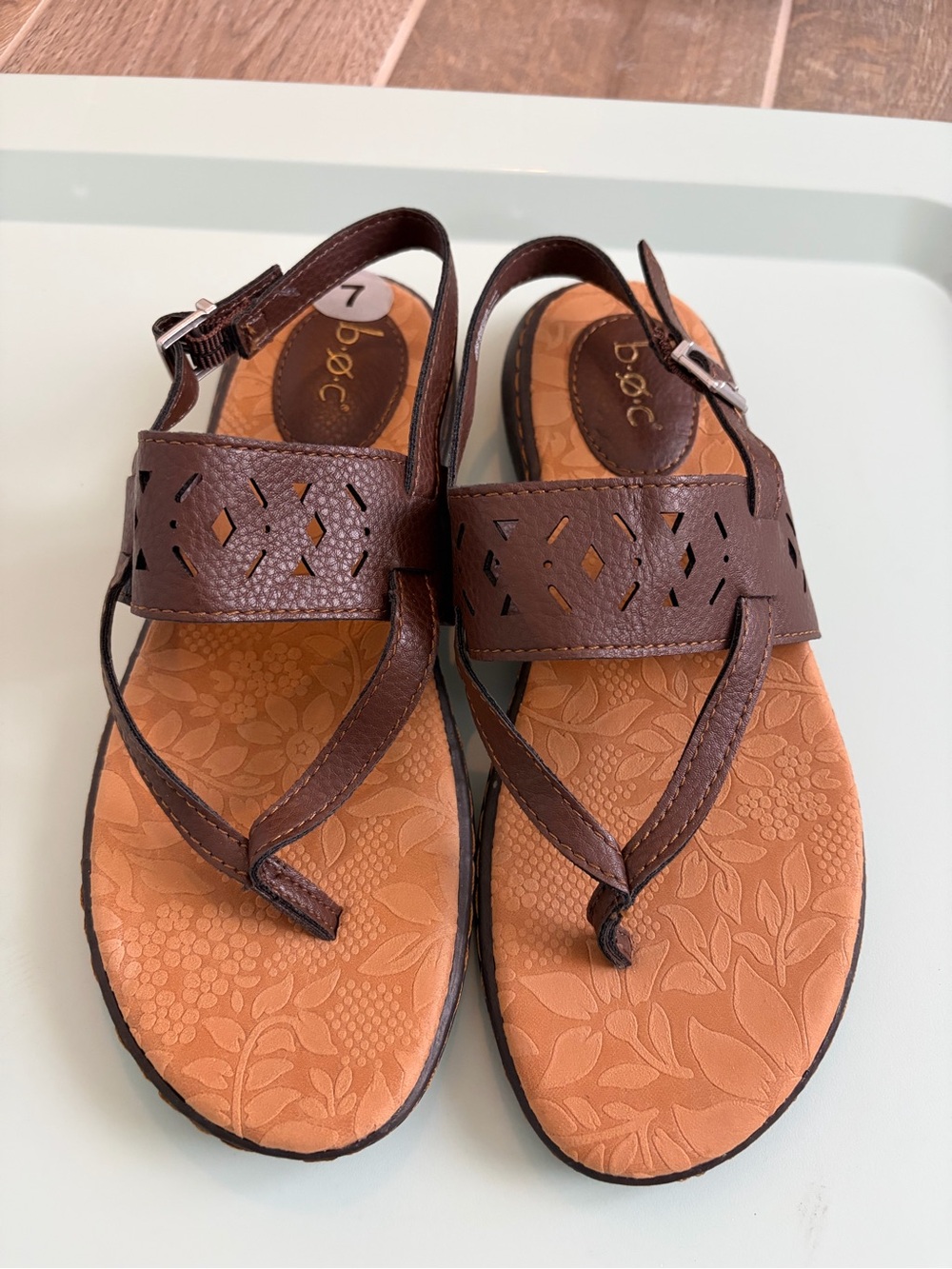 b.o.c. Brown Floral-Embossed Comfort Sandals